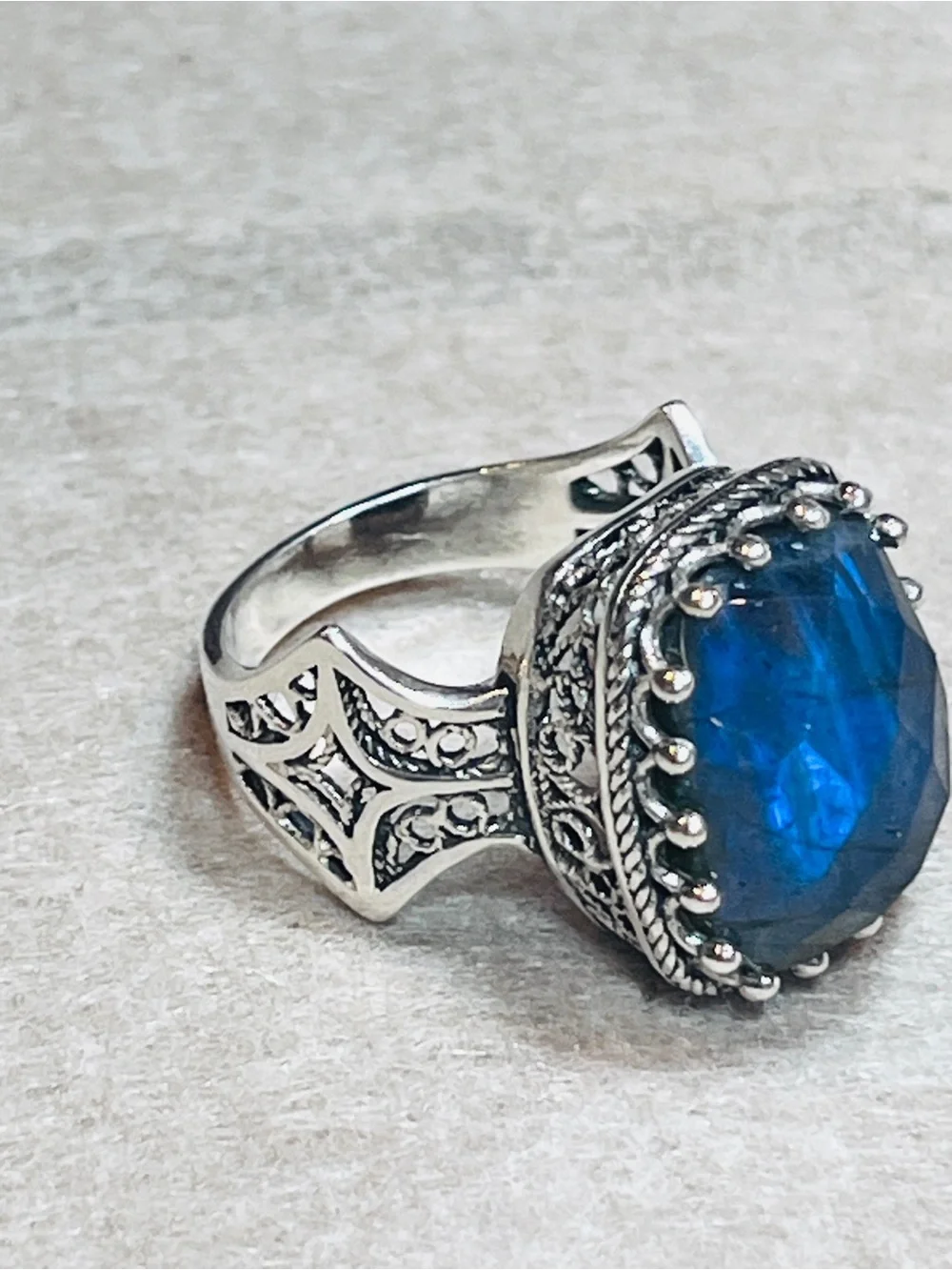 Sterling Ring Silver Blue Labradorite signed JDG Statement Ring